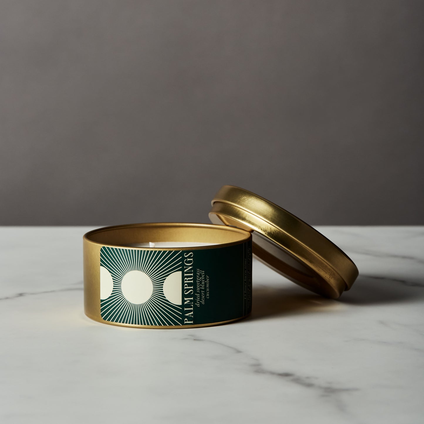 Palm Springs candle in gold travel tin