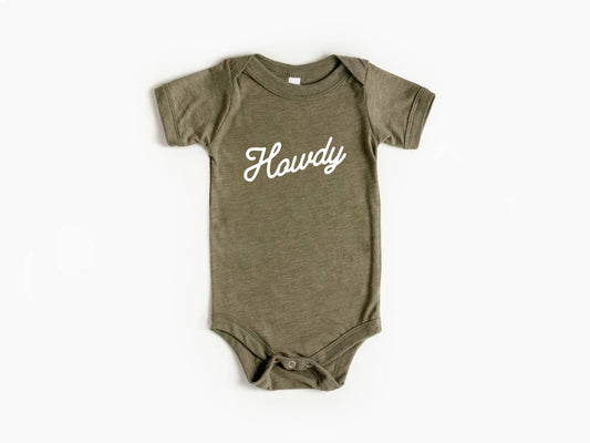 "Howdy" Olive Baby Onesie