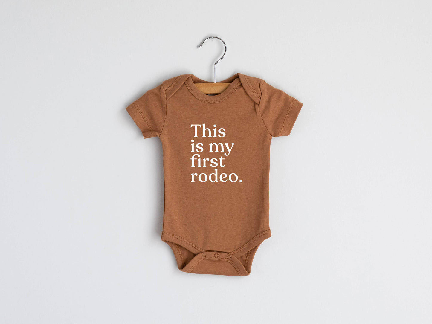 "This is my first rodeo" Camel Organic Baby Bodysuit
