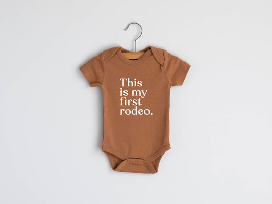 "This is my first rodeo" Camel Organic Baby Bodysuit
